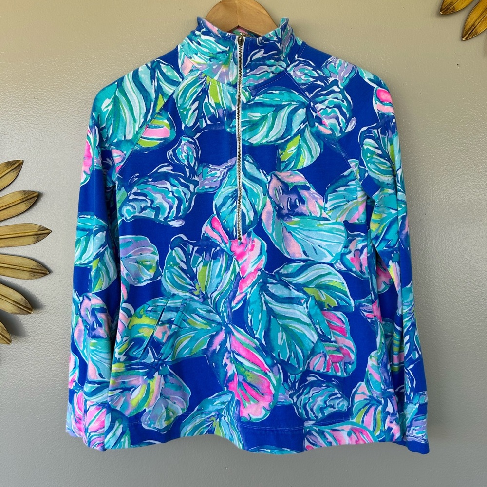 LILLY PULITZER Popover 1/2 Zip Casa Del Sol Blue Pink Tropical Print Top size XS